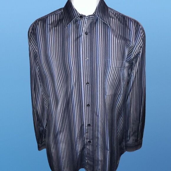 St Croix Blue Gray Sriped Contemporary Fit Button Up Shirt Size XL #20 - Picture 3 of 4